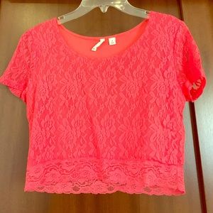 Pink floral lace crop top
